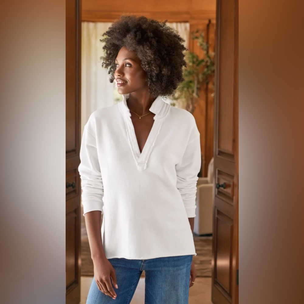 Frank & Eileen Patrick Henley Popover Triple Fleece White NWOT